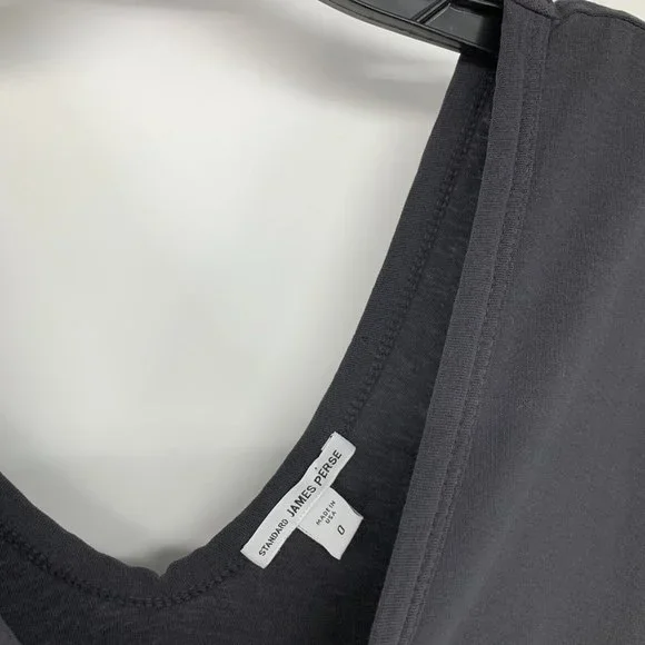 Standard James Perse Dress Black Ruched High Twist Jersey V Neck - Picture 4 of 10